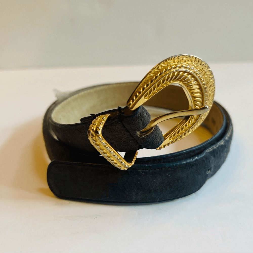 The‎ Ritz Accessory Collection Leather Belt Sz Medium Gray Suede Vintage Gold